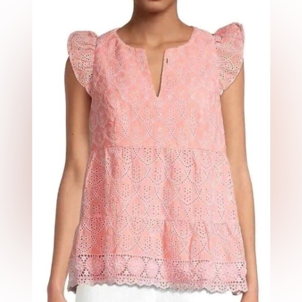 Lily Pulitzer Keila Eyelet Top Peach Hyacinth